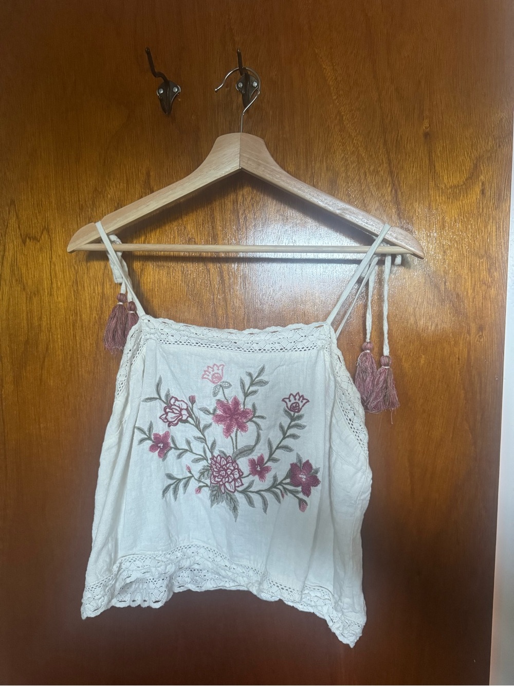 Universal Thread Cream Camisole with Pink Floral Embroidery
